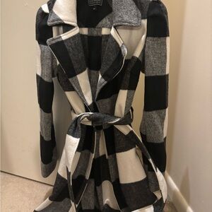 G by Giuliana Black and White Checkered Trench Coat